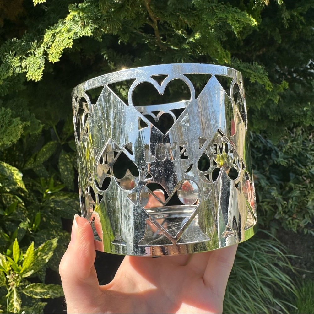 Bath & Body Works Silver Metal 3-wick Decorative Candle Holder Hearts/Love